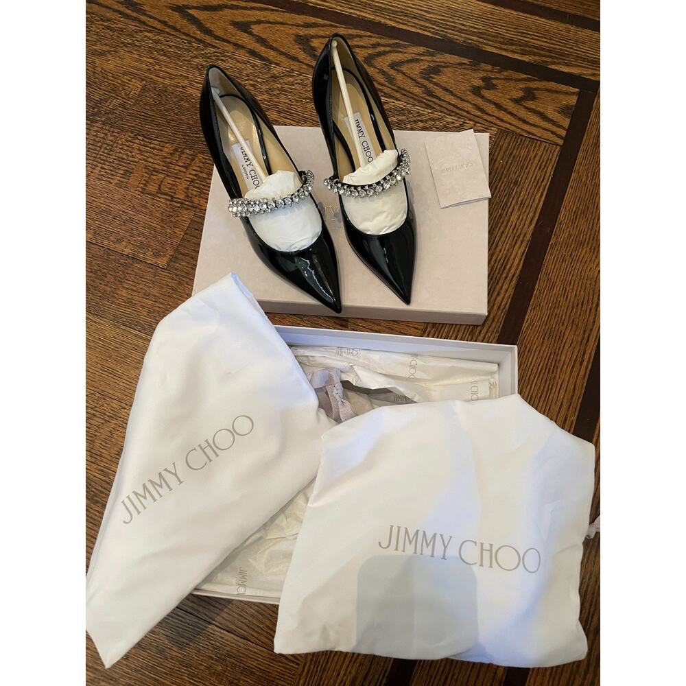 NWB Jimmy Choo Bing 65 Black Patent Leather Mules with Crystal Strap IT 36 US 6